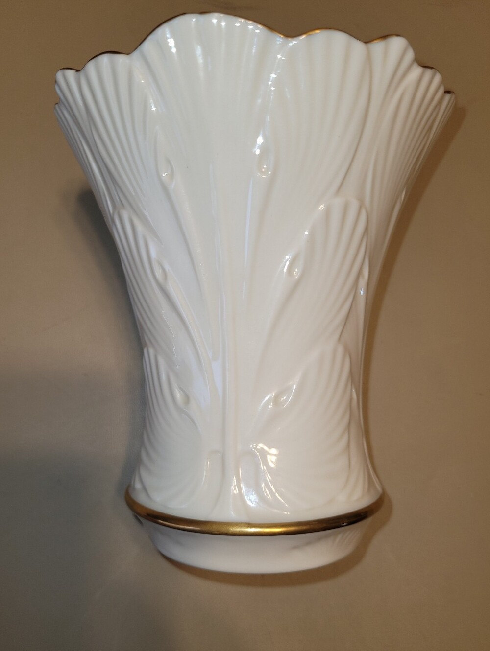 Vintage Lenox Porcelain Ivory Vase Hand Painted with 24K Gold Accent.